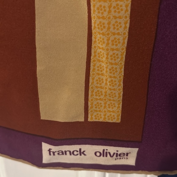 Vintage Franck Olivier Paris Brown & Tan Geometric Print Scarf 33” - Picture 7 of 7